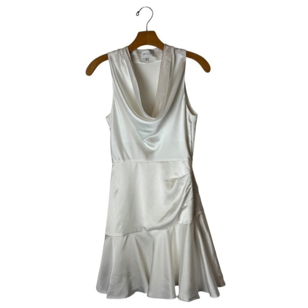 Milly Dress Women‎ 0 White Satin Sleeveless Cowl Neck Nia Mini Bridal Party - Picture 2 of 13